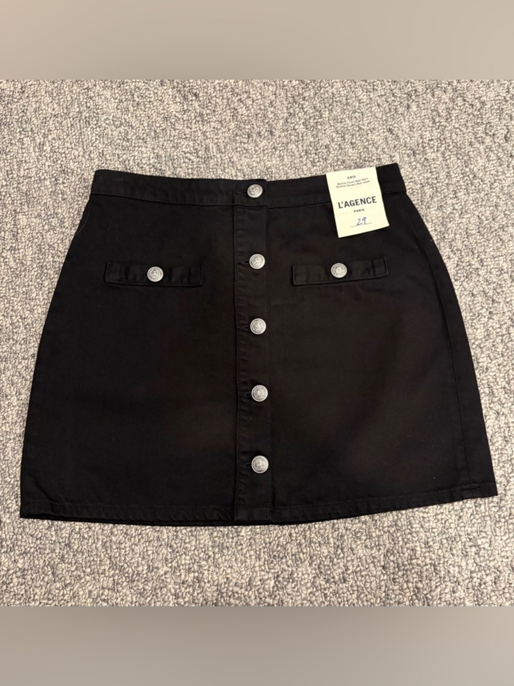 L'AGENCE Black Button-Front Mini Skirt